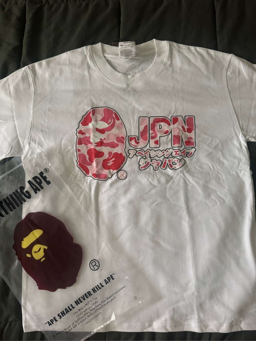 White T-Shirt with Pink Camo Ape JPN